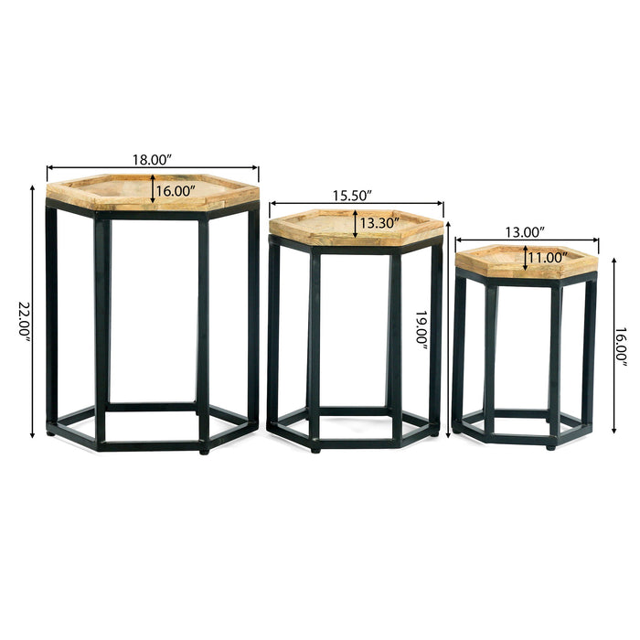 Modern Industrial End Table (Set of 3) - Black / Natural