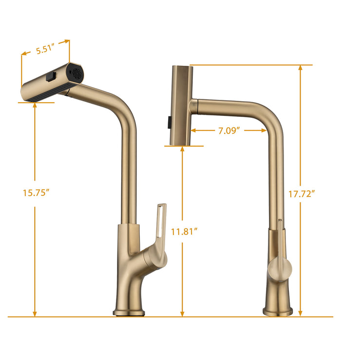 Kitchen Waterfall Faucet With Pull Down Sprayer, Single Handle, 360° Rotating Zinc Alloy