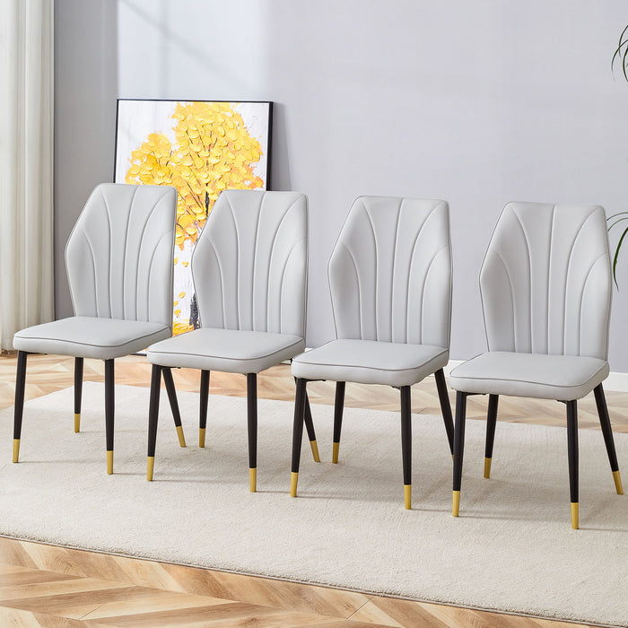 4 Modern Dining Chairs With Stylish Patterned Backrest And Metal Legs