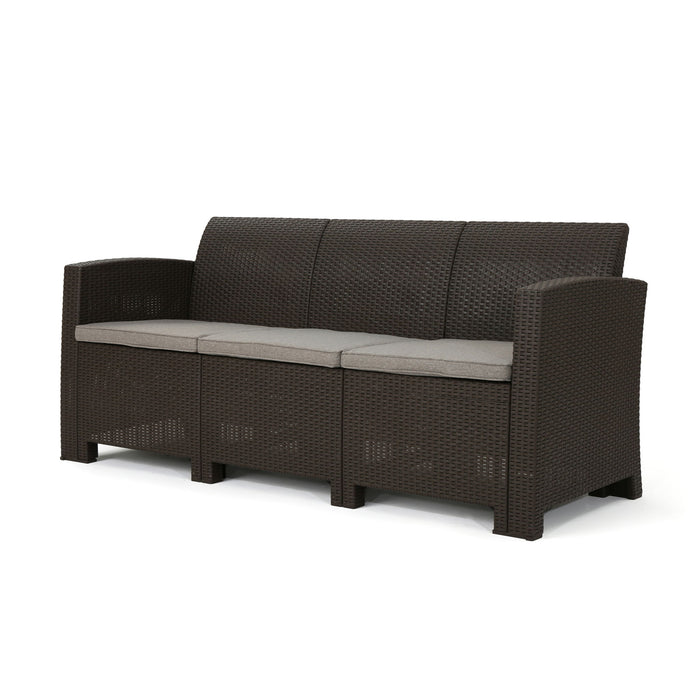 Outdoor 3 Seater Rattan Sofa With Water Resistant Cushions