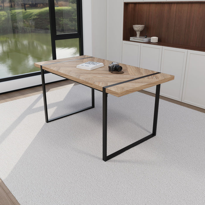 Modern Industrial Dining Table 59" Rectangular Light Wood With Metal Legs For 4 - 6 People - Natural Wood