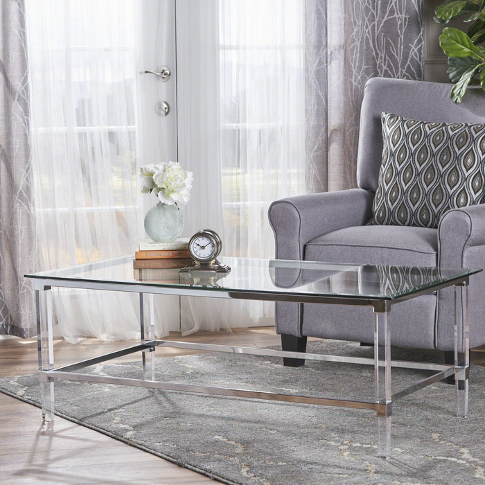 Ultra Modern Rectangle Coffee Table With Tempered Glass Surface - Clear