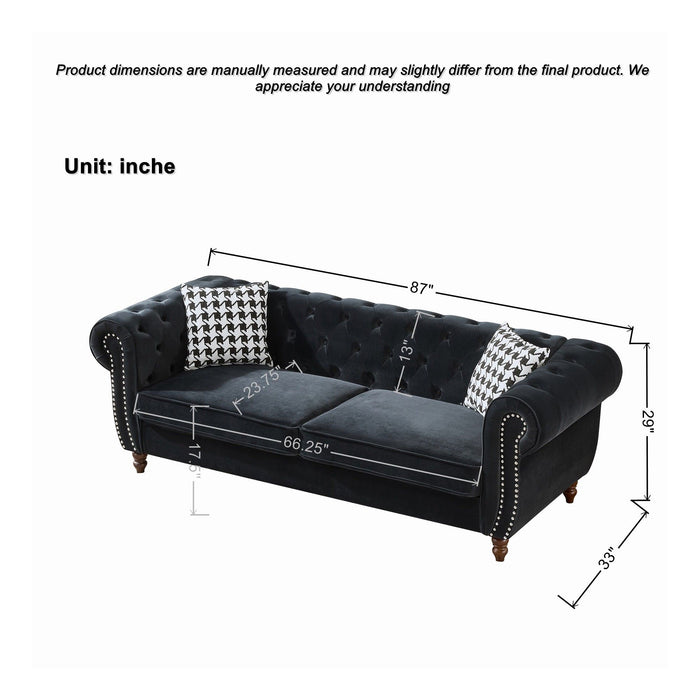 Chesterfield 3 And 2 Seater Velvet Upholstery Sofa With Roll Armrest & Nailhead Fabric Couch