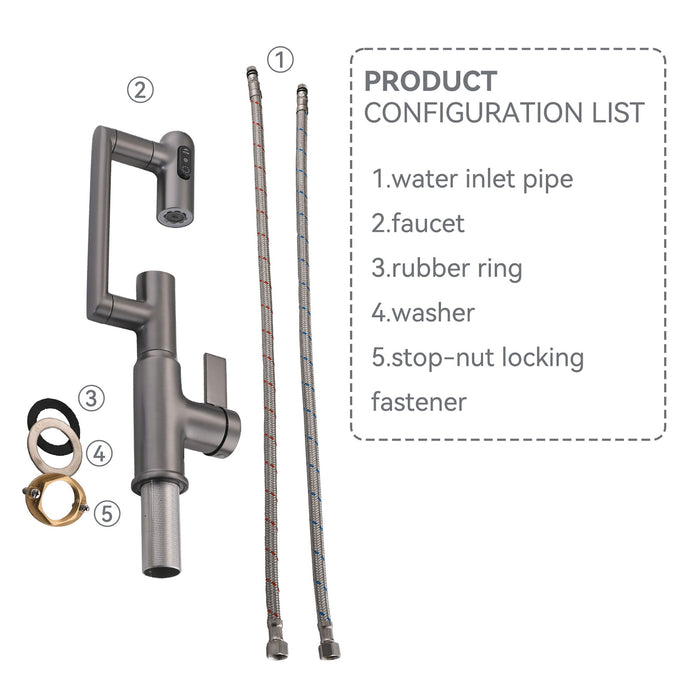 Bathroom Sink Faucet With Spray Function And Temperature Display, Anti Skid Switch, 360 Degree Rotary