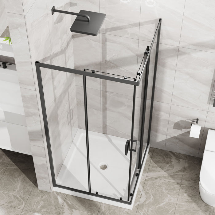 Corner Shower Enclosure With Sliding Door - Matte Black