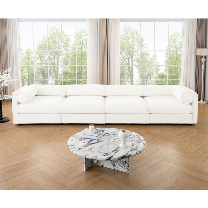 Stylish Chenille Sofa With Storage Seat And Cylindrical Backrest