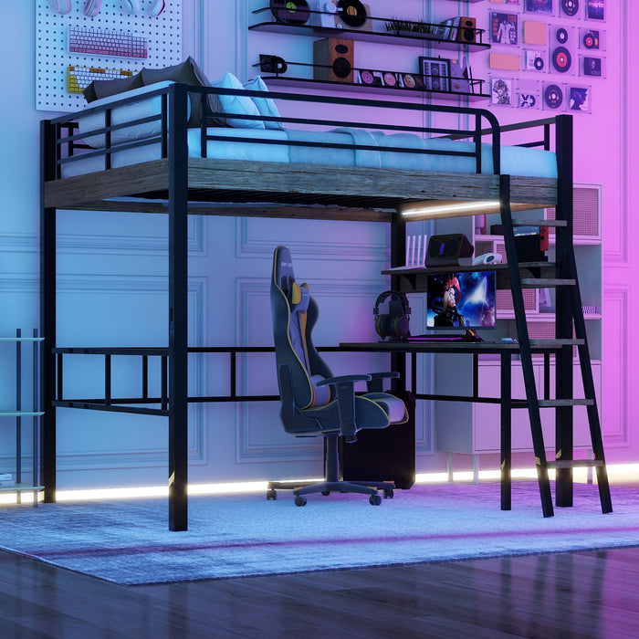 Loft Bed With Built In Desk, Storage Shelf And Ladder