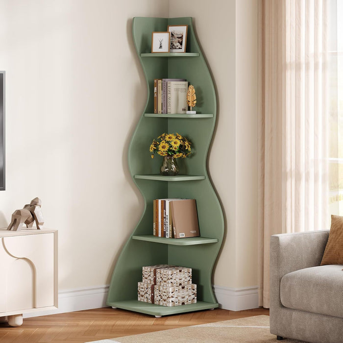 5 Tier Wavy Corner Bookshelf And Plant Stand For Living Room