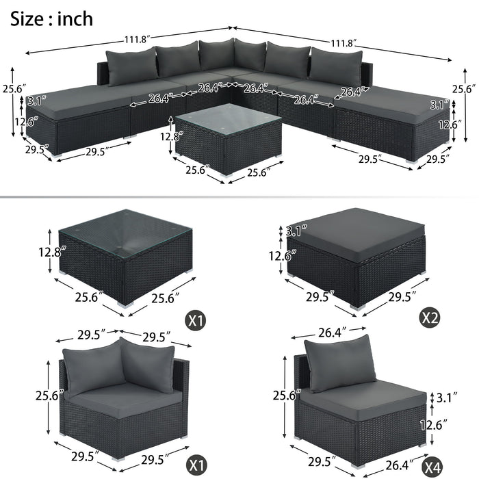 8 Pieces Outdoor Patio Furniture Conversation Wicker Sofa Set