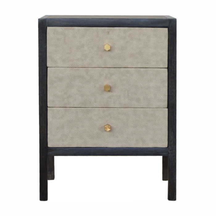 Faux Leather Nightstand, 3 Drawer - Black