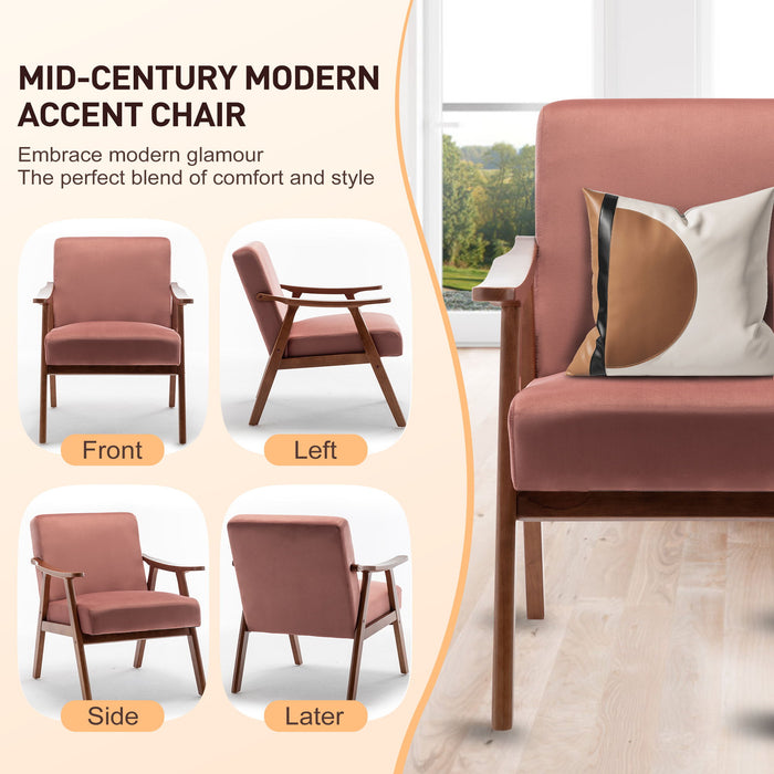 Mid Century Modern Accent Chair With Solid Wood Frame And Extra Thick Backrest