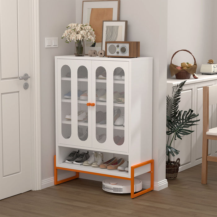 Modern Metal Shoe Cabinet With DoublebSided Mesh Doors And Adjustable Partitions