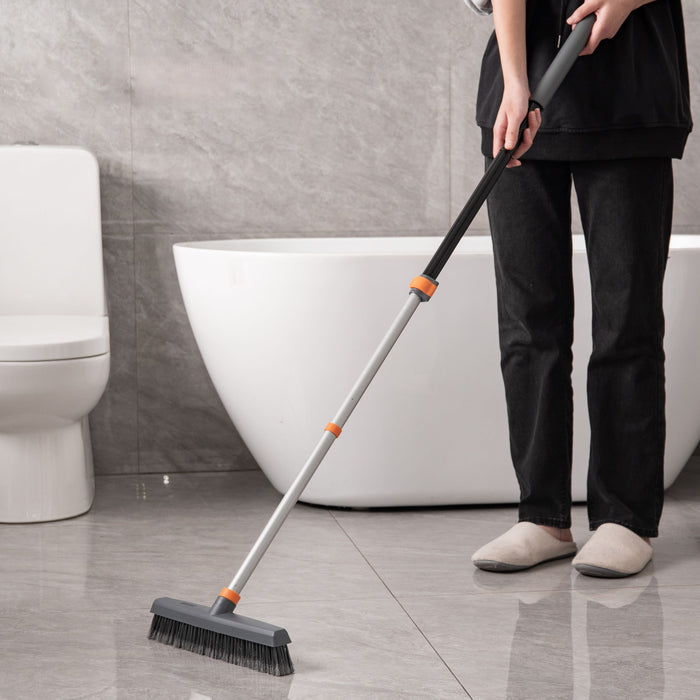 Adjustable Floor Brush With Squeegee Powerful Cleaner For Concrete, Tile, Bathrooms, Kitchens, Garages, And Pools - Black