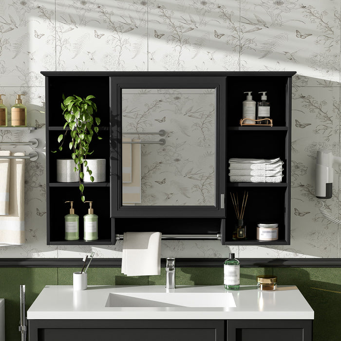 3 In 1 Modern Bathroom Mirror Cabinet With Adjustable Shelf, Soft Close Door, High Definition Mirror & Towel Bar