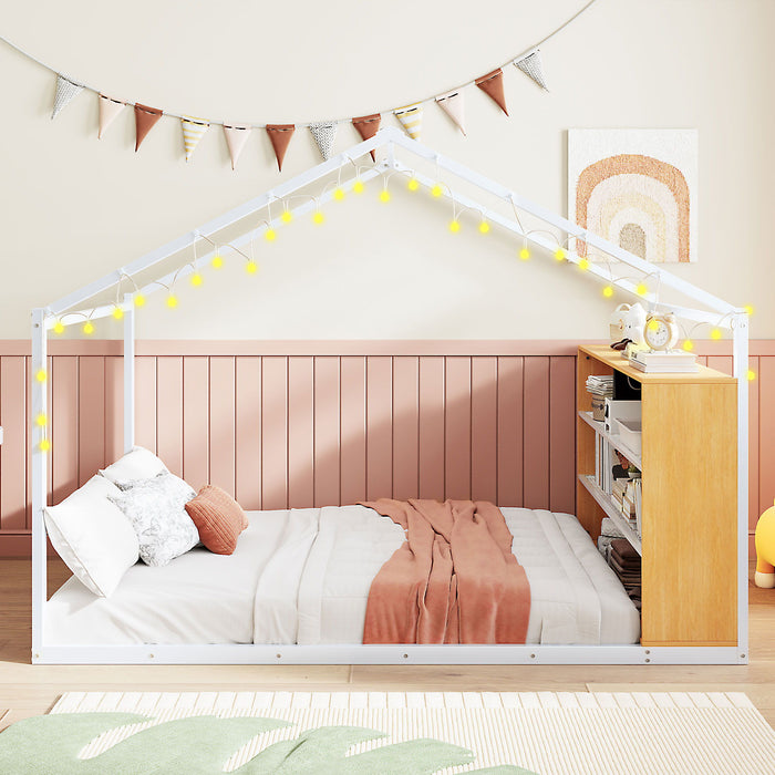Bed House Frame With Shelves And Lights