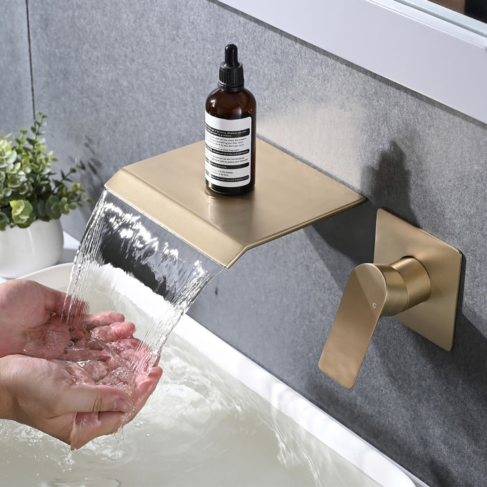 Modern Wall Mount Bathtub Faucet With Waterfall Spout And Single Handle Control