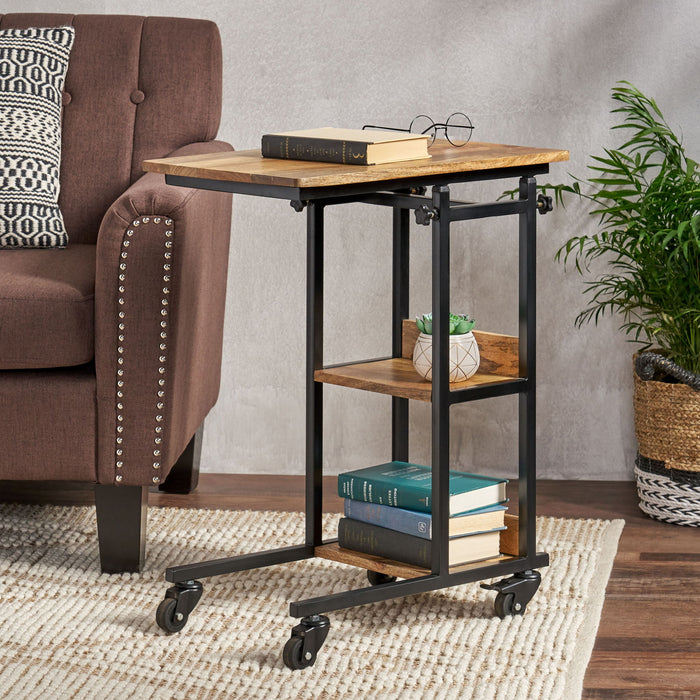Modern Industrial Bed Laptop Table With C - Shape Design And Adjustable Height - Natural
