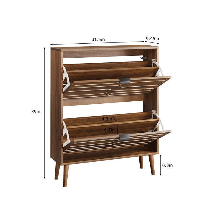 Medieval - Independent Shoe Cabinet With 2 Flip Drawers - Walnut