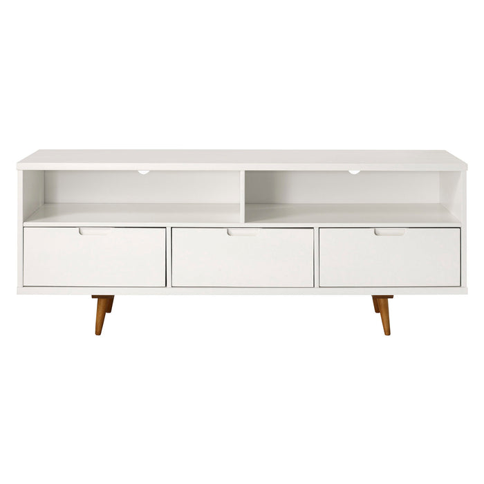 Mid-Century Modern Minimalist 3 Drawer Corner TV Stand For TVs Up To 58