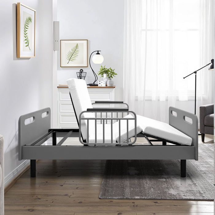 Electric Adjustable Hospital Bed For Home Use With Wired Remote Control, Memory Foam Mattress - Gray / White