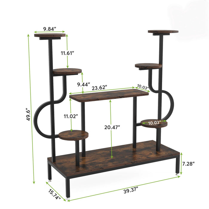 8 Tier Plant Stand With Round And Square Shelves For Living Room, Patio, Balcony & Garden - Brown / Black