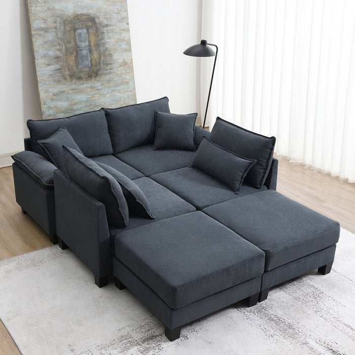 Wide Seat Modular Sectional Bed Sleeper Couch Set With Armrest Pillow 6 Seat, Free Combination Sofa With Ottomans Oversized