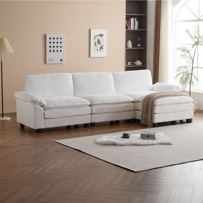 Modular L Shaped Corduroy Sectional Sofa With Removable Ottoman, Upholstered Sofa With Supportive Foam For Living Room - Beige
