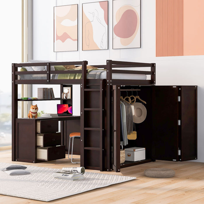 Loft Bed With Drawers, Desk, And Wardrobe