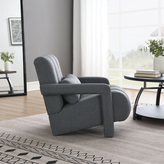 Modern Upholstered Accent Chair, Comfortable Linen Fabric With A Pillow For Living Room