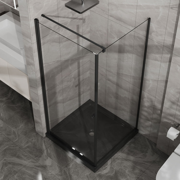 Corner Shower Enclosure, Frameless Pivot Door - Black