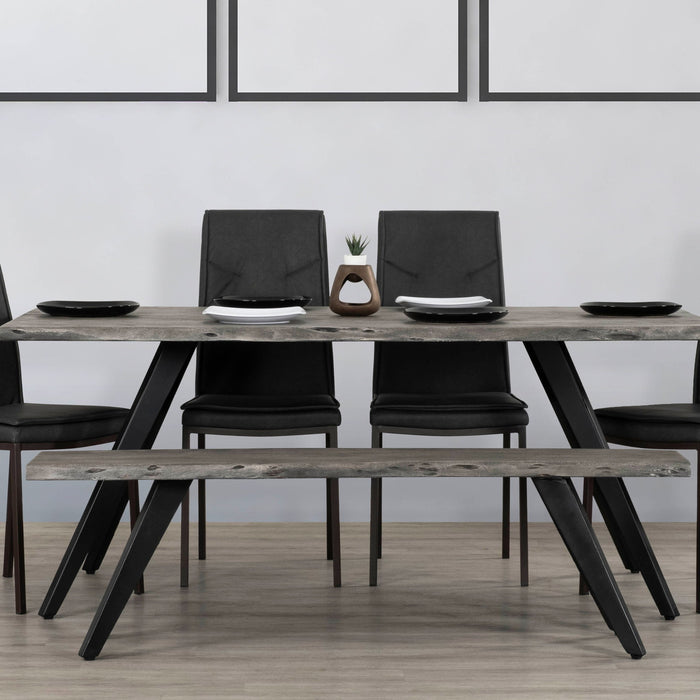 Modern Acacia Wood Dining Bench, Live Edge Design Accent Bench With Iron Legs - Black / Gray