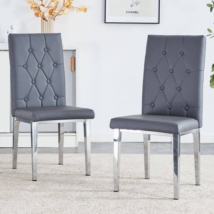 Vintage Style Armless Dining Chairs Set With Grid And Buckle Design