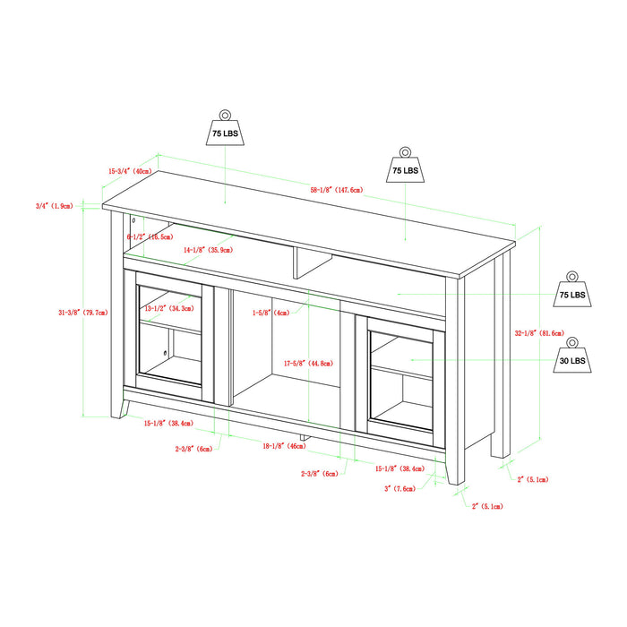 Classic Glass Door Fireplace Tall TV Stand For TVs Up To 65"