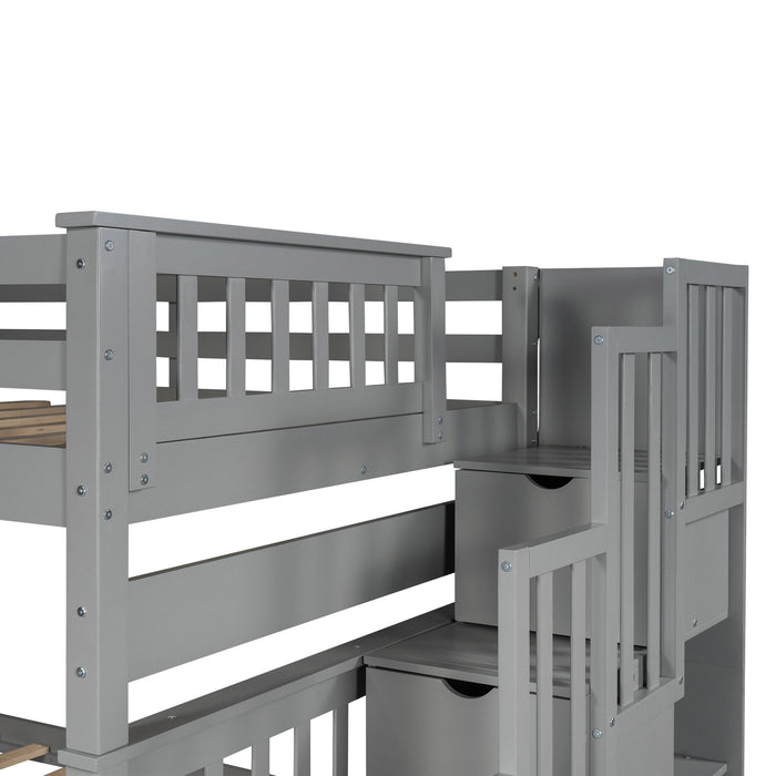 Bunk Bed With Shelves And 6 Storage Drawers