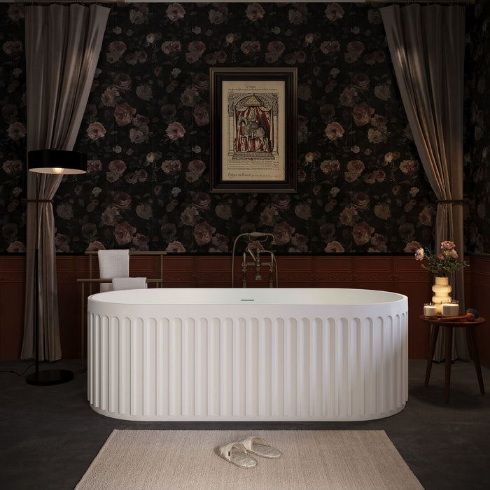 67" Freestanding Solid Surface Bathtub, Luxury Engineered Stone Resin Freestanding Soaking Bathtub With Overflow And Pop-Up Drain Cupc Certified 23S13-67 - Matte White