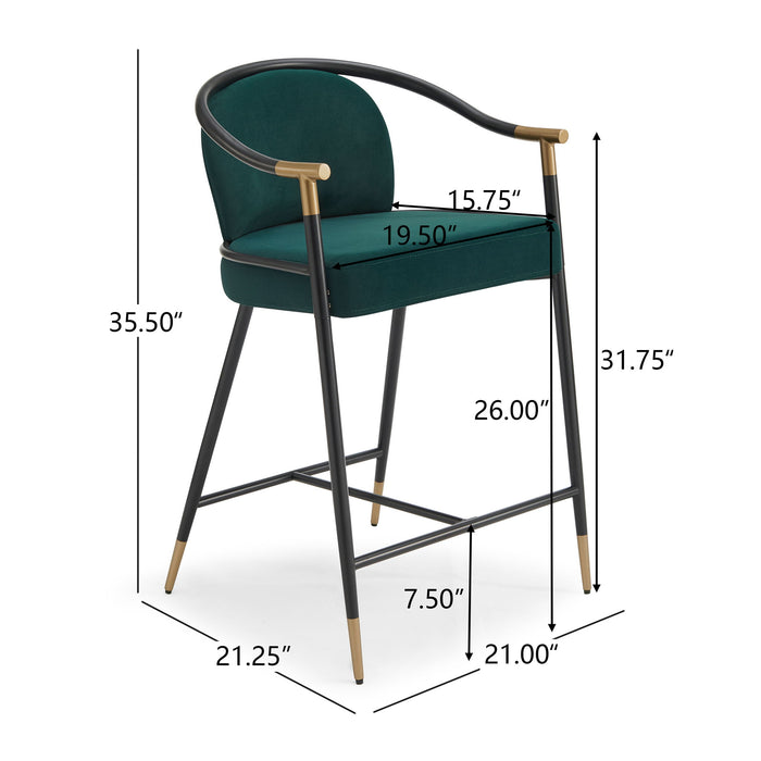Contemporary Upholstered Counter Stool Set With Metal Frame