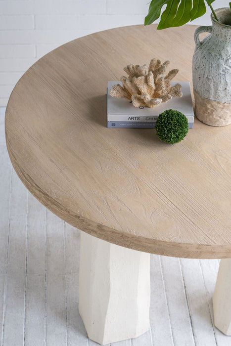 Decorative Dining Table With Wooden Top And Magnesium Base - Brown White