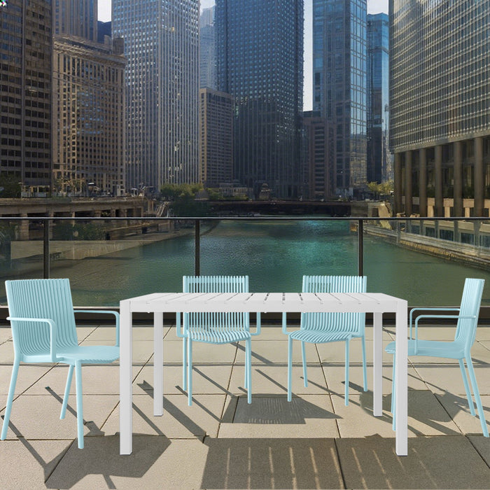 4 Modern Stackable Armchair Matched With Long Table