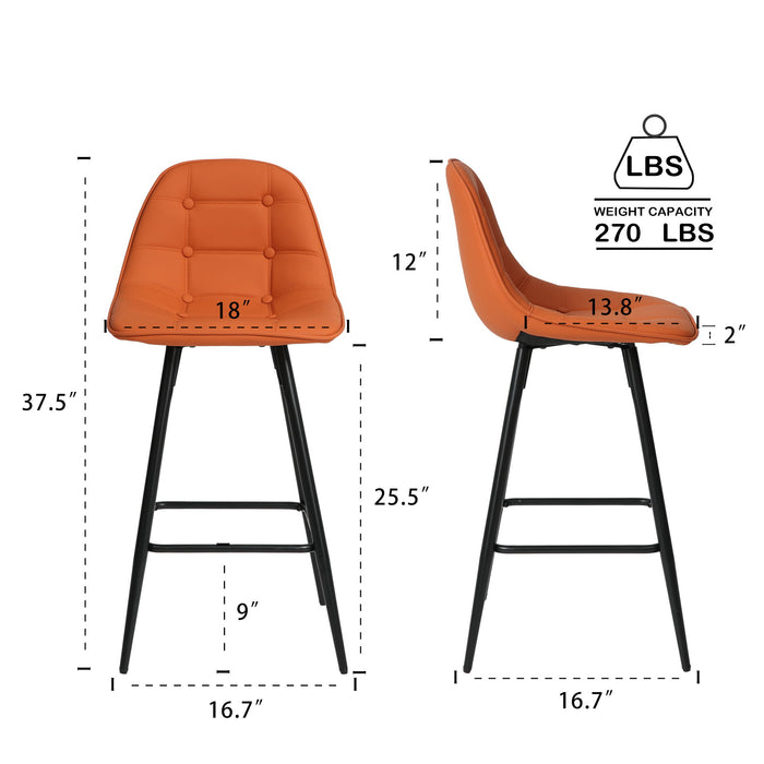 Modern Metal Counter Height Bar Stools With Back And Footrest (Set of 2)