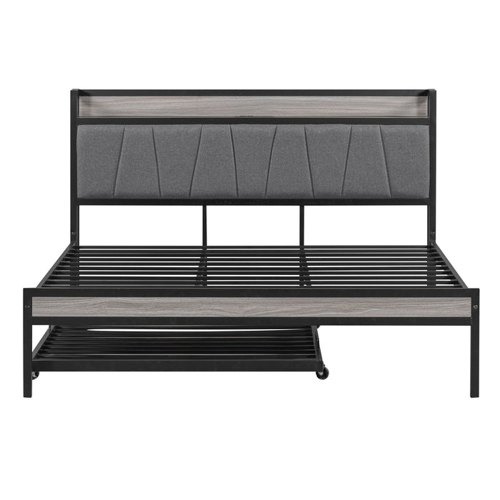 Platform Bed Frame With Trundle, USB Ports And Slat Support, No Box Spring Needed