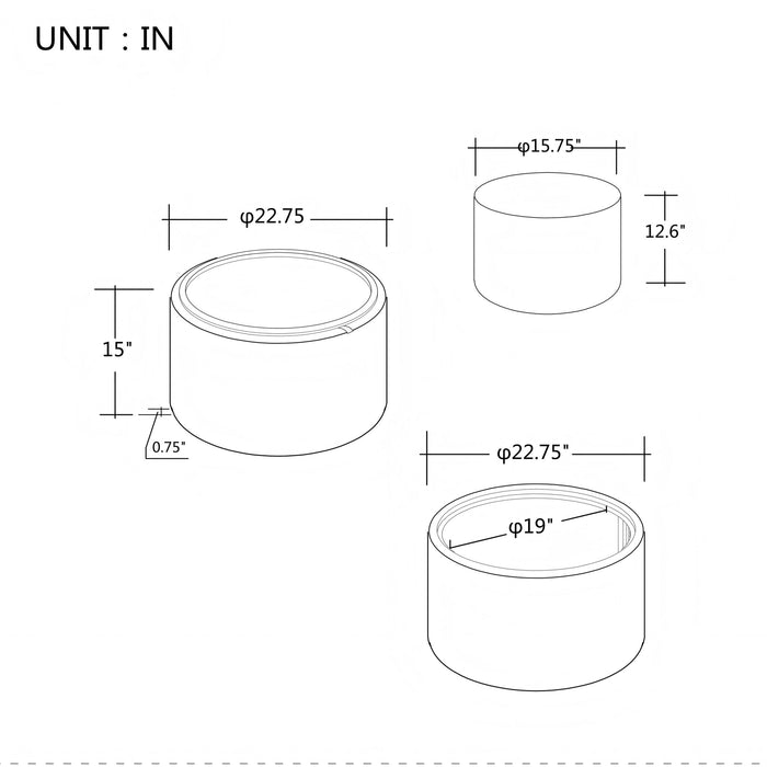 Nesting Ottomans, Round Coffee Table & Bench With Tray (Set of 2)