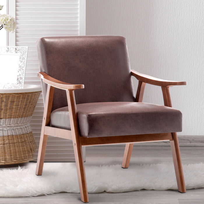 Mid Century Modern Accent Chair With Solid Wood Frame And Extra Thick Backrest