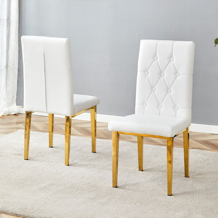 Vintage Style Armless Dining Chairs Set With Grid And Buckle Design