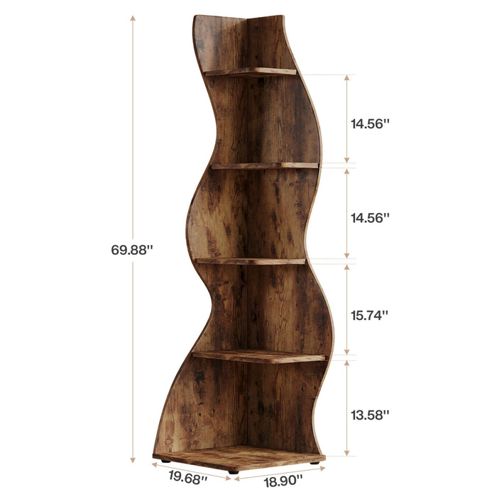 5 Tier Wavy Corner Bookshelf And Plant Stand For Living Room