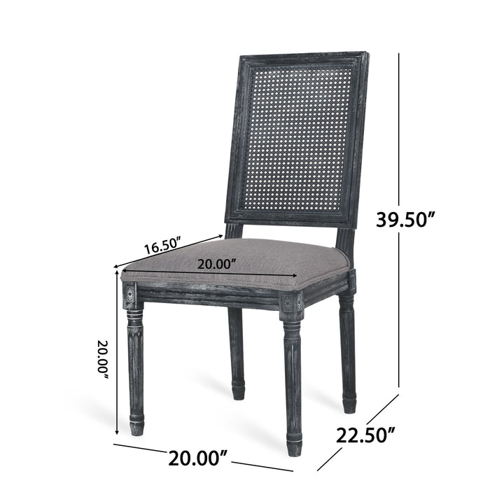 French Country Dining Chair With Rectangular Cane Backrest And Smooth Upholstered Seating
