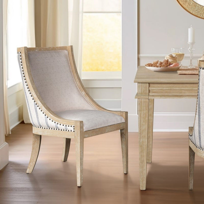 Upholstered Dining Chair With Nailhead Trim - Beige / Natural