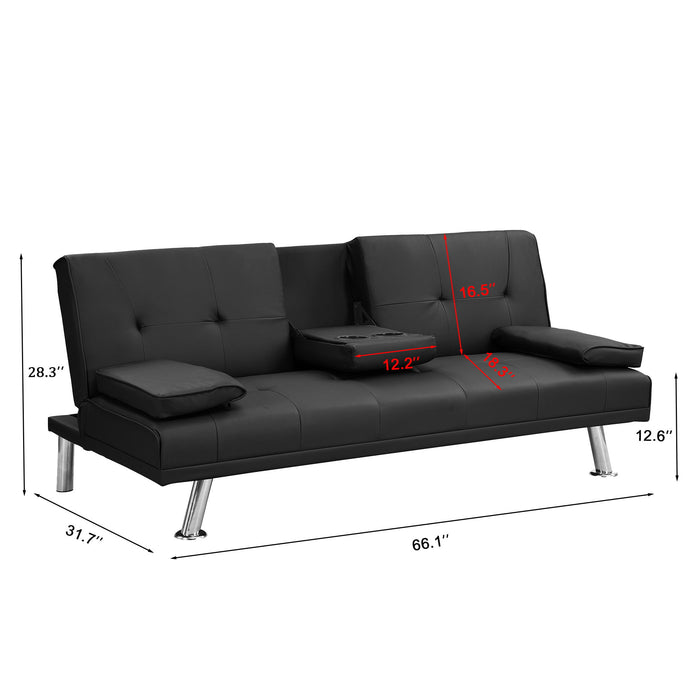 Modern Sofa Bed With Armrest 2 Holders, Wood Frame & Stainless Leg
