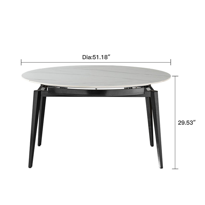 Modern Extendable Round Dining Table With Sintered Stone Top - White / Black