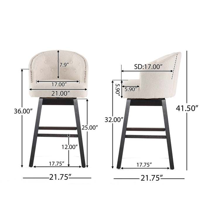 Mellifluous - 360 Degree Swivel Bar Stool With Stunning Nailhead Trim, (Set of 2)