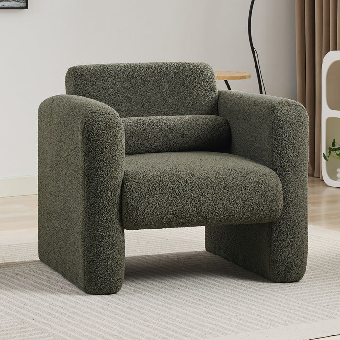 Modern Accent Chair Lambskin Sherpa Fabric Upholstered Comfy With Pillow